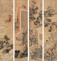 黄山寿 壬午（1882年）作 人物故事 四屏